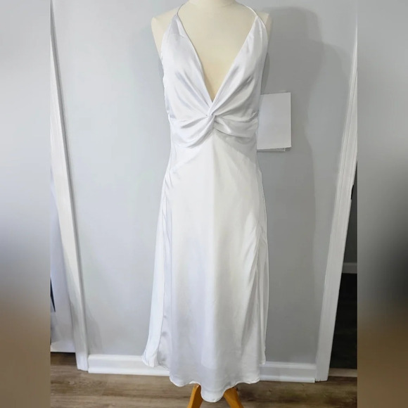 NWT Showpo Florentina Twist Front Open The Back Midi Dress White satin - Picture 6 of 10